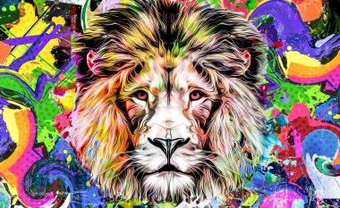 soyut renkli aslan çizimi, grafik tasarım konsepti