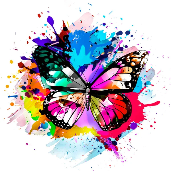 Grunge Background Graffiti Painted Butterfly — Stock Photo, Image