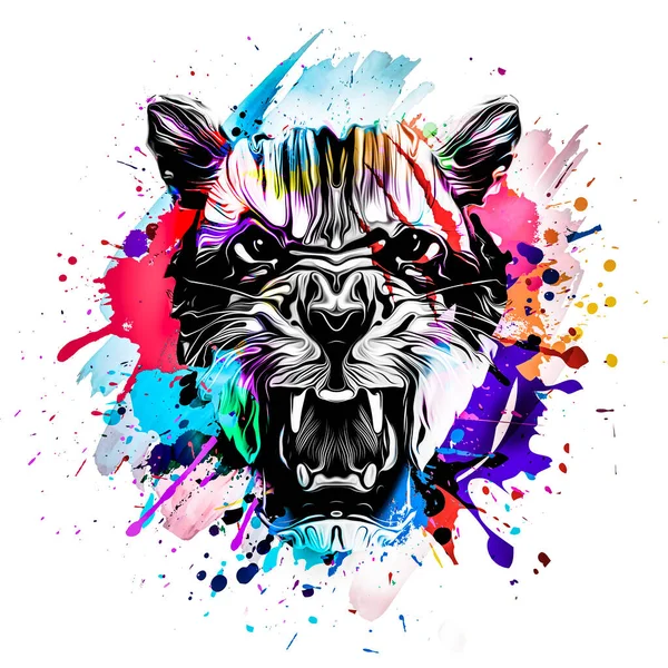 Wolf Head Creative Abstract Colorful Spots Elements White Background — Stock Photo, Image