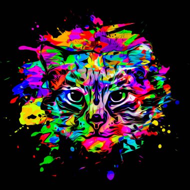 soyut renkli kedi ağızlığı illüstrasyon, grafik tasarım konsepti, boya sıçramaları