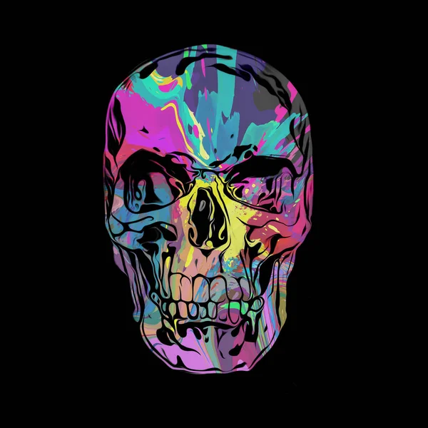 Abstract Colored Skull Paint Splashes Isolated Black Background — Stock Photo, Image