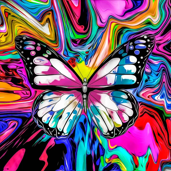 Mariposa Color Abstracto Aislado Sobre Fondo Colorido Con Salpicaduras Pintura — Foto de Stock