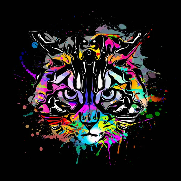 Ilustración Gato Con Salpicaduras Colores — Foto de Stock