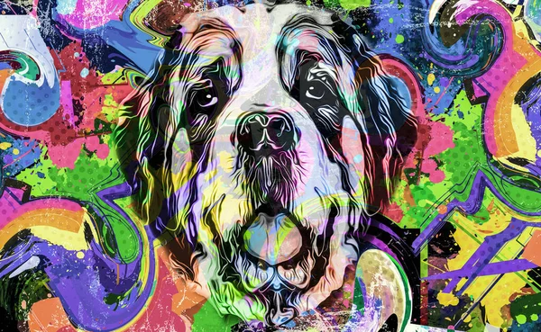 Illustration Hund Med Färgglada Stänk — Stockfoto