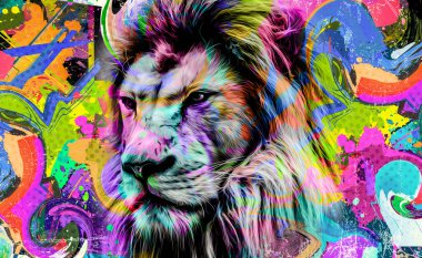 Aslan kafası renkli grafiti boyasıyla