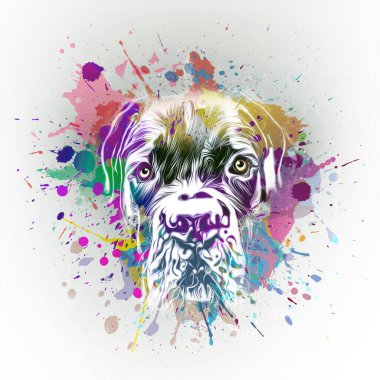 Beyaz arkaplanda yaratıcı soyut elementlere sahip köpek kafası