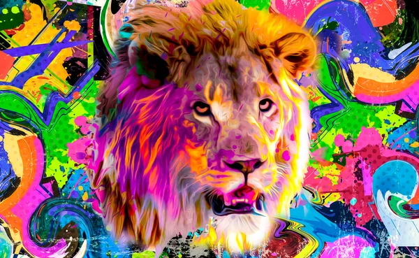 Lion Head Creative Abstract Elements Colorful Background — Stock Photo, Image