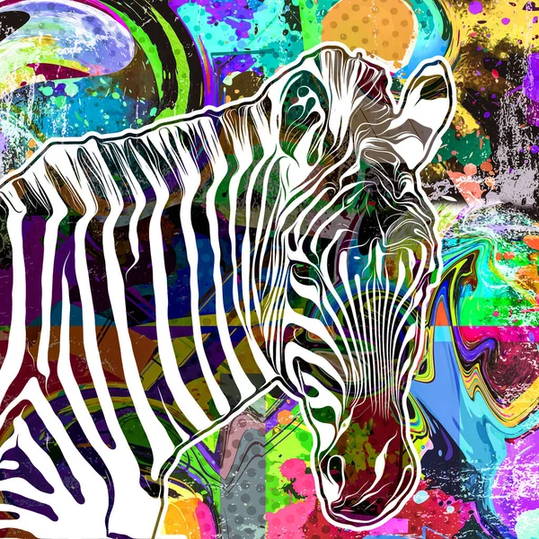 Testa Zebraa Con Elementi Astratti Creativi Sfondo Colorato — Foto Stock