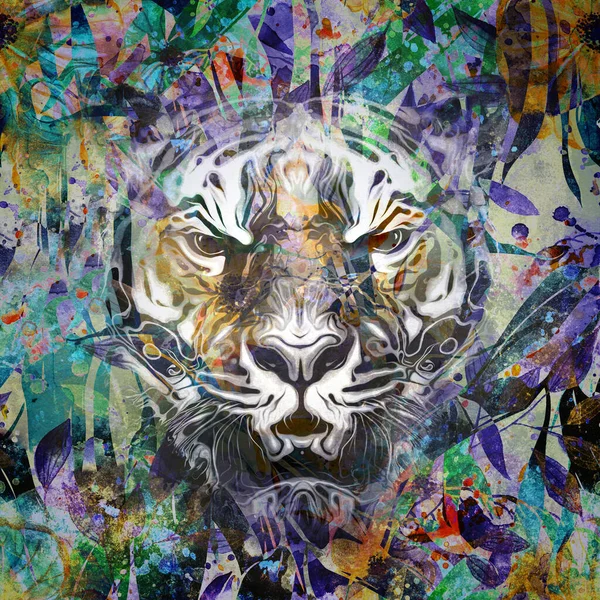 Tiger Head Creative Abstract Elements Colorful Background — Stock Photo, Image