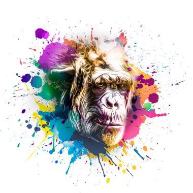 beyaz arkaplanda yaratıcı soyut elementlere sahip maymun kafası