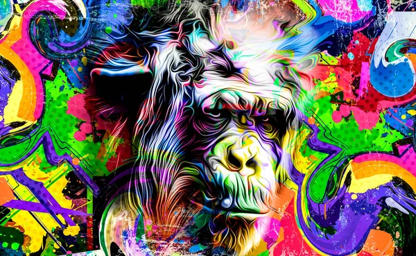Μαϊμού Κεφάλι Δημιουργική Αφηρημένα Στοιχεία Πολύχρωμο Φόντο — Φωτογραφία Αρχείου