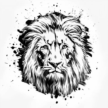 Beyaz arkaplanda aslan başı çizimi