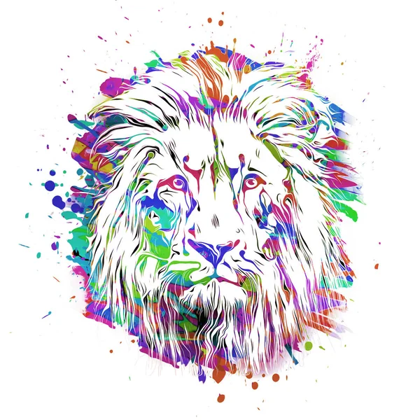 Lejonhuvud Med Kreativa Färgglada Abstrakta Element — Stockfoto