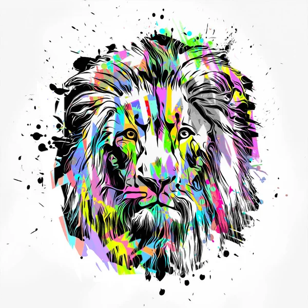 Lví Hlava Kreativními Barevnými Abstraktními Prvky — Stock fotografie