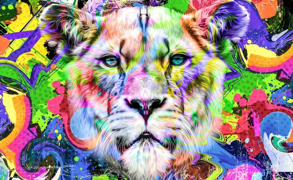 Lioness Head Creative Abstract Elements Colorful Background — Stock Photo, Image