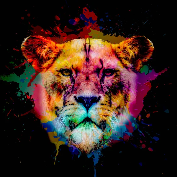 創造的な抽象的な要素を背景にしたライオンの頭は — ストック写真