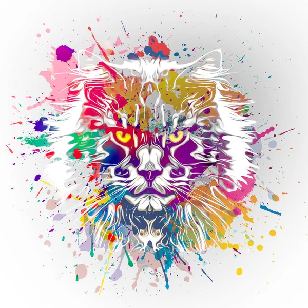 cat head with creative abstract elements on colorful background