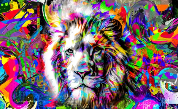 lion head with creative abstract elements on colorful background