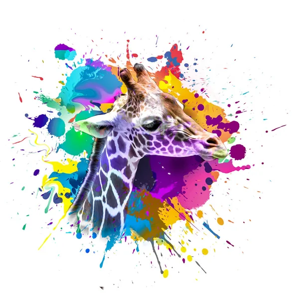 Giraffenkopf Mit Kreativen Abstrakten Elementen Auf Weißem Hintergrund — Stockfoto