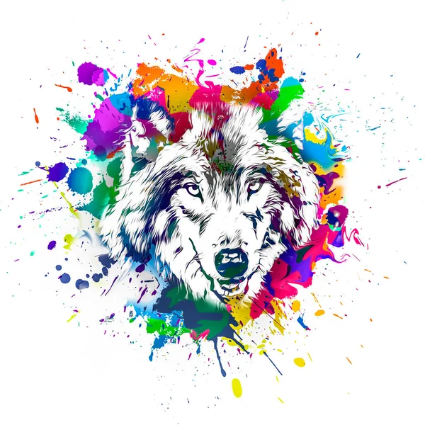 Cabeça Lobo Com Elemento Abstrato Criativo Fundo Branco — Fotografia de Stock