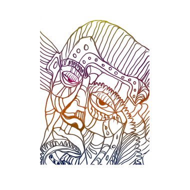 Beyaz arkaplanda soyut renkli insan yüzü çizimi 