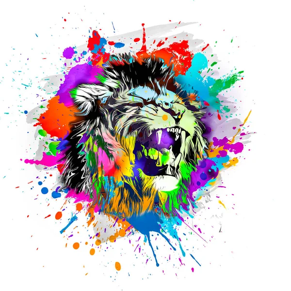 lion head with creative abstract elements isolated on white background, close view