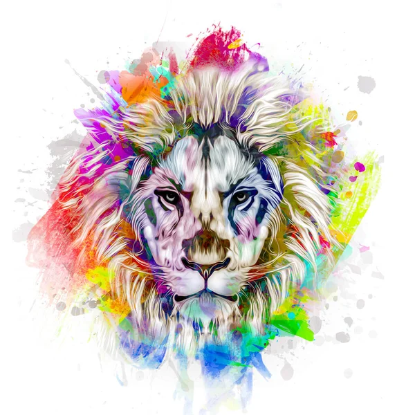 lion head with creative abstract elements isolated on white background, close view