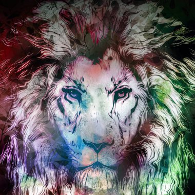 Koyu arkaplanda yaratıcı soyut elementlere sahip aslan başı