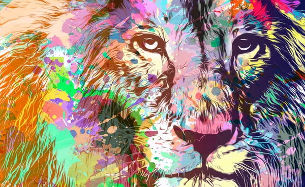 lion head with creative colorful abstract elements on dark background