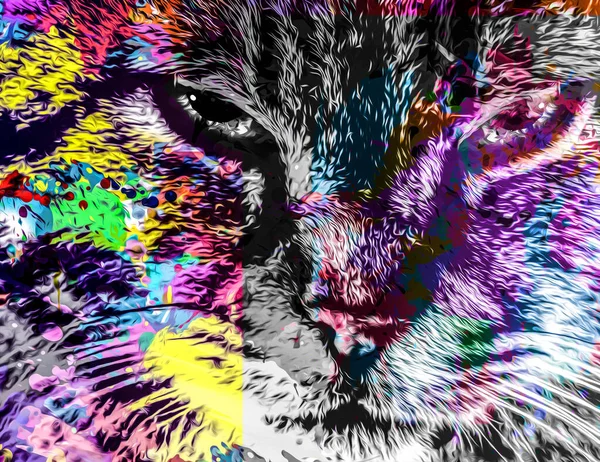 cat head with creative colorful abstract elements