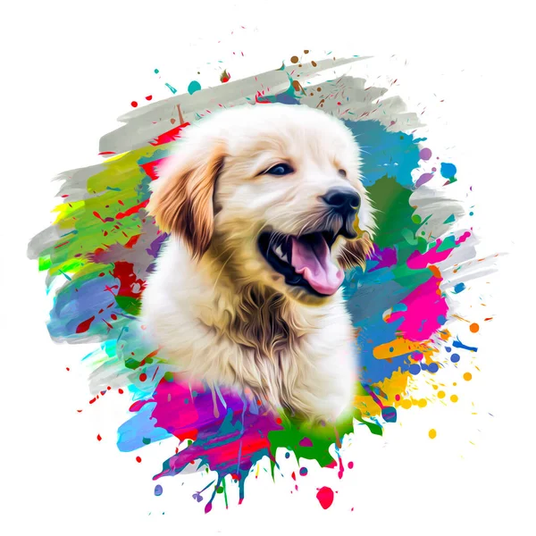 puppy dog head with creative colorful abstract elements on white background