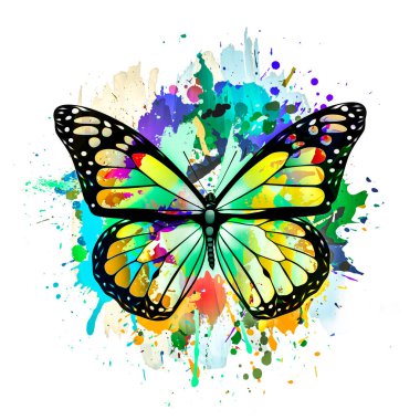 Işık arka planında yaratıcı renkli soyut elementlere sahip kelebek