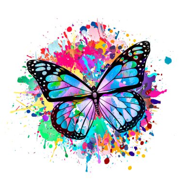 Işık arka planında yaratıcı renkli soyut elementlere sahip kelebek