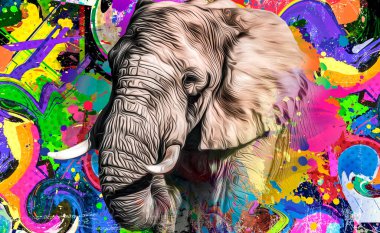 Karanlık arka planda yaratıcı, soyut elementlere sahip bir fil.