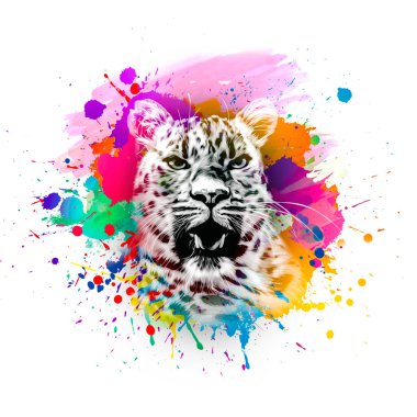 Açık arkaplanda yaratıcı renkli soyut elementlere sahip leopar başı