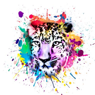 Açık arkaplanda yaratıcı renkli soyut elementlere sahip leopar başı