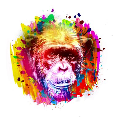 ışık arkaplan üzerinde yaratıcı renkli soyut elementlere sahip maymun kafası