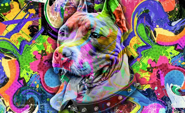 Cabeça Cão Pitbull Com Elementos Abstratos Coloridos Criativos Fundo Escuro — Fotografia de Stock