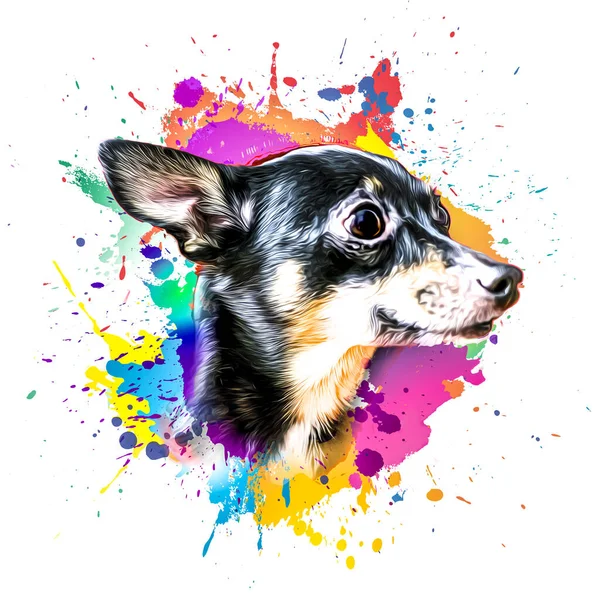 Işık Arka Planında Yaratıcı Renkli Soyut Elementlere Sahip Chihuahua Köpek — Stok fotoğraf