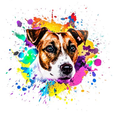 Açık arkaplanda yaratıcı renkli soyut elementlere sahip köpek kafası