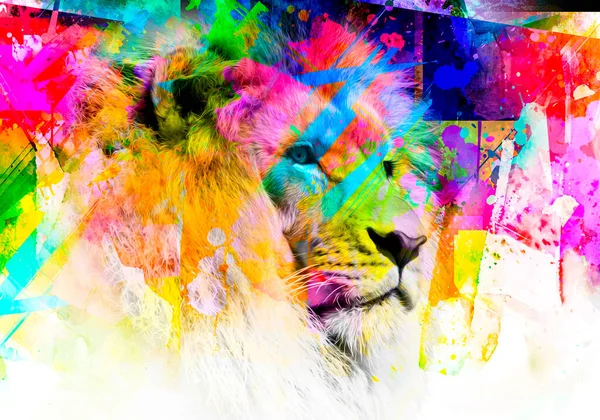 Lion Head Creative Colorful Abstract Elements Light Background — Stock Photo, Image