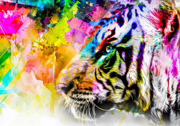 Testa Tigre Con Elementi Astratti Colorati Creativi Sfondo Chiaro — Foto Stock