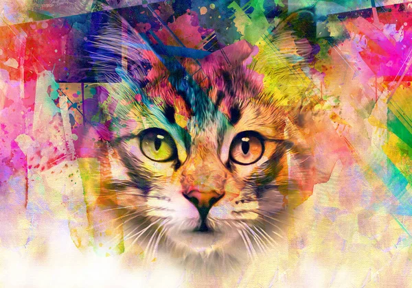 Katt Huvud Med Kreativa Färgglada Abstrakta Element Ljus Bakgrund — Stockfoto
