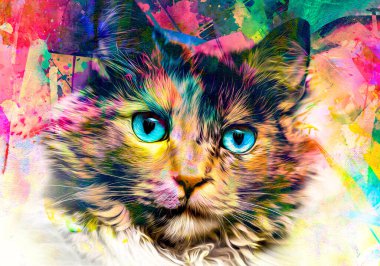 açık arkaplanda yaratıcı renkli soyut elementlere sahip kedi kafası