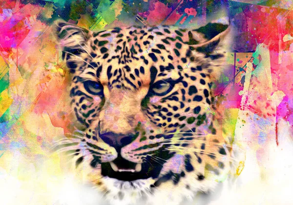 Cabeça Leopardo Com Elementos Abstratos Coloridos Criativos Fundo Claro — Fotografia de Stock