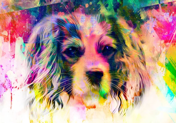 dog head with creative colorful abstract elements on light background