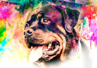 Açık arkaplanda yaratıcı renkli soyut elementlere sahip köpek kafası