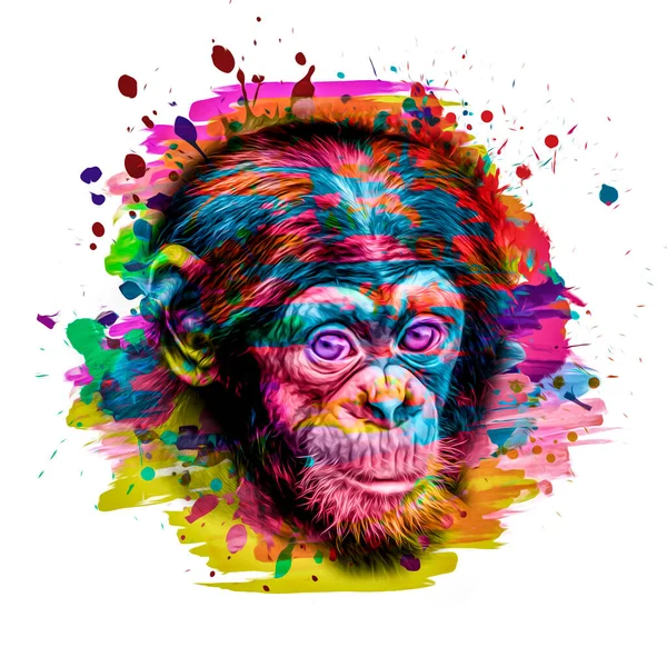 Colorido Macaco Artístico Focinho Com Respingos Tinta Brilhante Fundo Branco — Fotografia de Stock