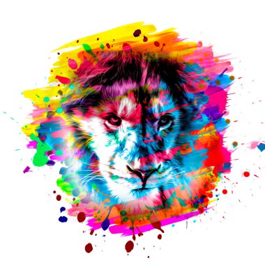 Işık arkaplanda yaratıcı renkli soyut elementlere sahip aslan başı