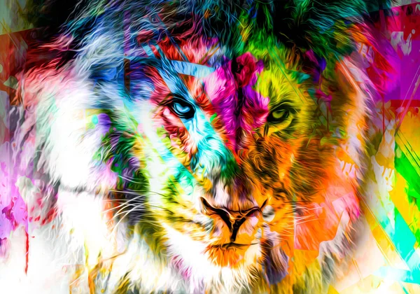 Cabeça Leão Com Elementos Abstratos Coloridos Criativos Fundo Claro — Fotografia de Stock